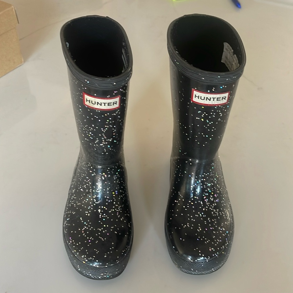 Hunter Kids Classic Glitter Rain Boots Black US10 - gently used